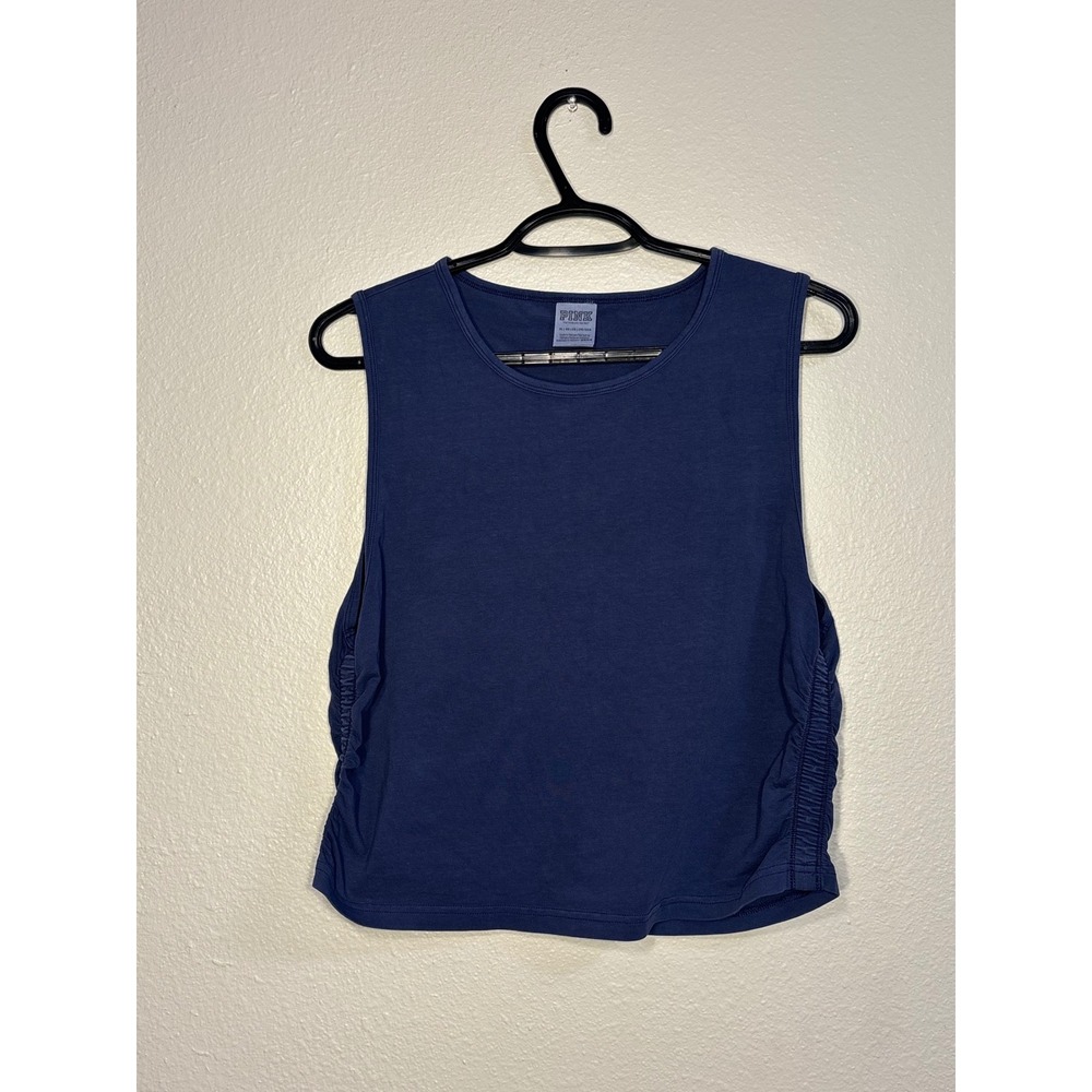 Pink Victoria's Secret Navy Blue Ruched Side Muscle Tank Top Womens XL - Picture 1 of 4